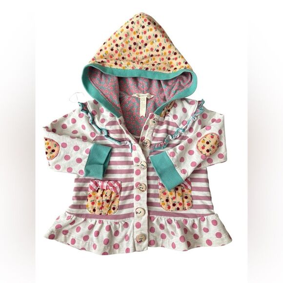 Matilda Jane Hooded stripes and polka dots elbow patch Jacket Sz 18-24 months - Picture 1 of 6